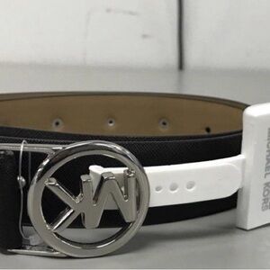 Michael Kors Black and White Belt with Silver Buckle